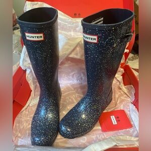 Hunter navy glitter rain boots 5y/6.5w